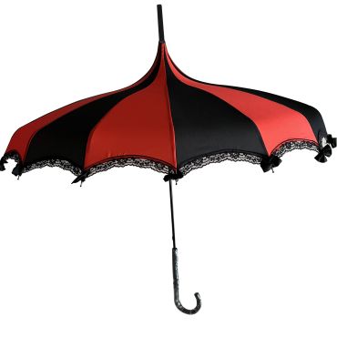 Boutique Lace and Bows Pagoda Umbrella Red and Black