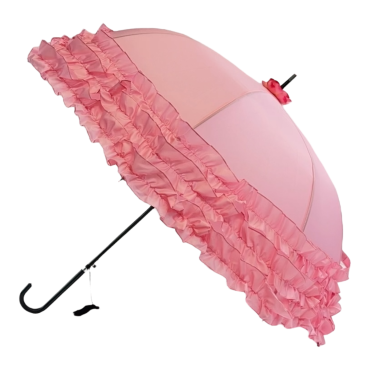 Boutique Triple Frill Stick Auto Umbrella Pink